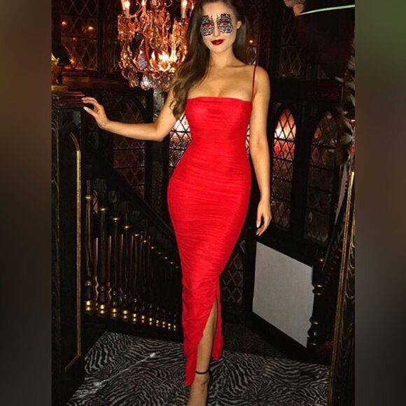 House of CB Fornarina Maxi Red Dress Tank Organza Bodycon Backless Mesh Size XS - Picture 8 of 17